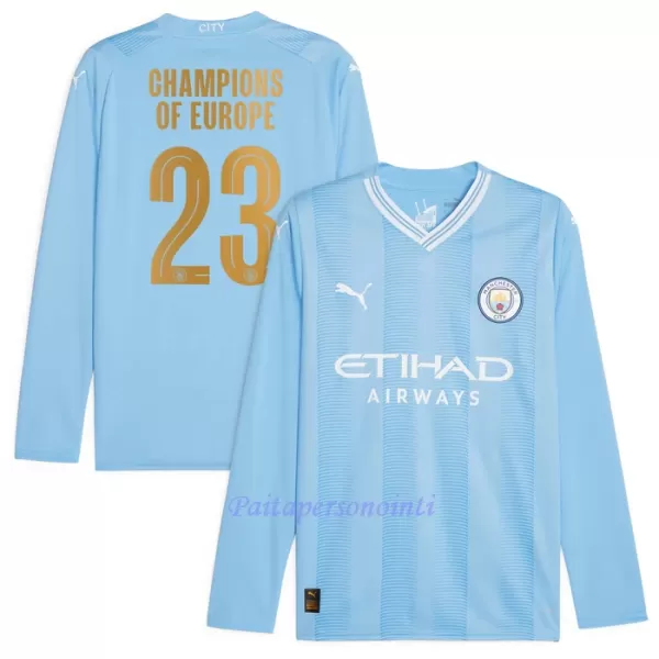 Manchester City Champions of Europe Virallinen Kotipelipaita Miehet 2023/24 Pitkähihainen